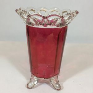 Vintage Cranberry Glass Scalloped Edge Vase